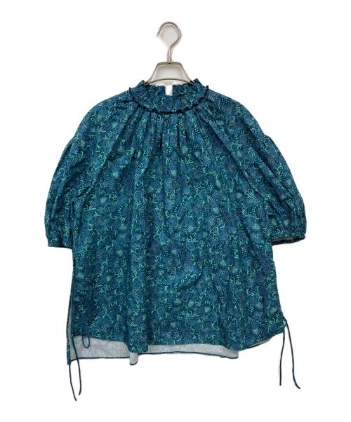 DRAWER（ドゥロワー）Drawer (ドゥロワー) グリーンプリントギャザーブラウス グリーン サイズ:38の古着・服飾アイテム