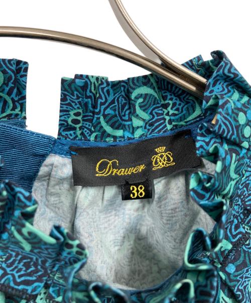 DRAWER（ドゥロワー）Drawer (ドゥロワー) グリーンプリントギャザーブラウス グリーン サイズ:38の古着・服飾アイテム