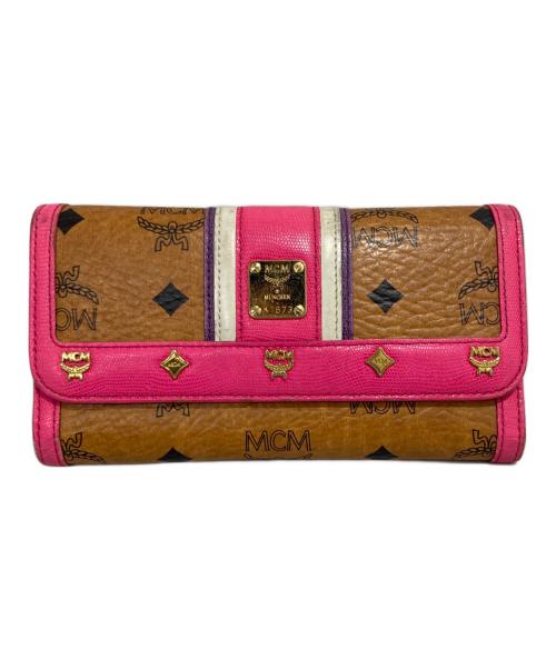 MCM（エムシーエム）MCM (エムシーエム) 長財布 ピンク×ブラウンの古着・服飾アイテム