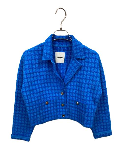 Sandro（サンドロ）Sandro (サンドロ) クロップドツイードジャケット ブルーの古着・服飾アイテム