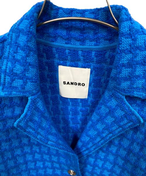 Sandro（サンドロ）Sandro (サンドロ) クロップドツイードジャケット ブルーの古着・服飾アイテム