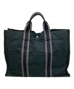 HERMES ネイビー キャンバストートバッグ 中古・古着通販】HERMES (エルメス) コットンキャンバストートバッグ