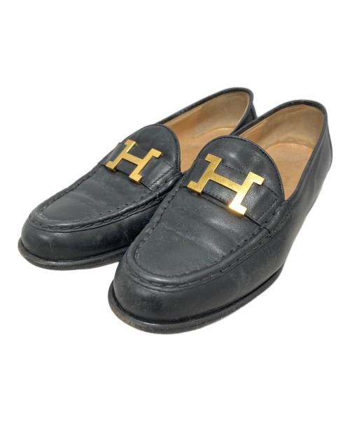 HERMES（エルメス）HERMES (エルメス) Hロゴ ローファー ブラック サイズ:36 1/2の古着・服飾アイテム