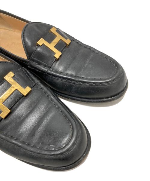 HERMES（エルメス）HERMES (エルメス) Hロゴ ローファー ブラック サイズ:36 1/2の古着・服飾アイテム
