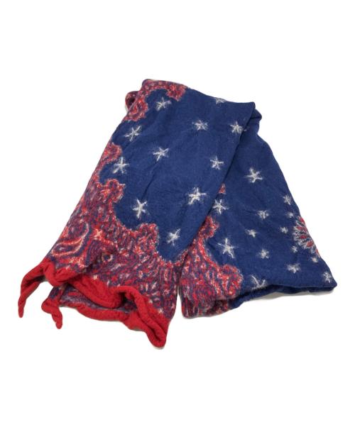 KAPITAL（キャピタル）KAPITAL (キャピタル) 縮絨ウールマフラー ブルー×レッドの古着・服飾アイテム