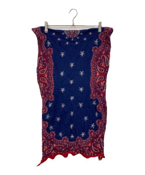 KAPITAL（キャピタル）KAPITAL (キャピタル) 縮絨ウールマフラー ブルー×レッドの古着・服飾アイテム