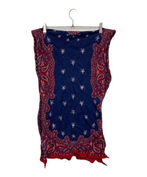 KAPITAL（キャピタル）KAPITAL (キャピタル) 縮絨ウールマフラー ブルー×レッドの古着・服飾アイテム