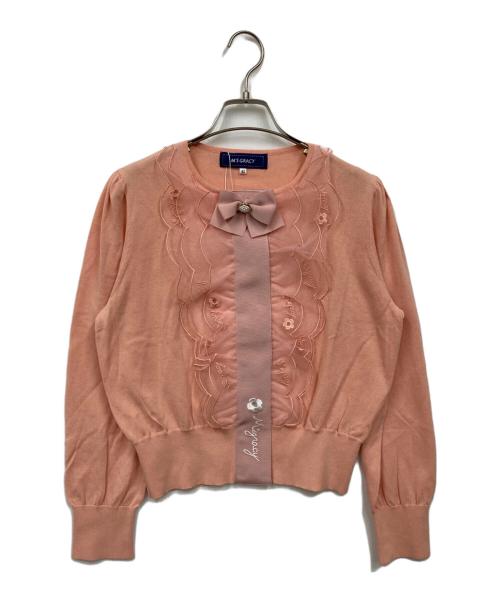 M'S GRACY（エムズグレイシー）M'S GRACY (エムズグレイシー) フリル装飾カーディガン ピンク サイズ:42 未使用品の古着・服飾アイテム