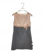 FOXEYフォクシー）の古着「リボンバイカラーワンピース」｜ベージュ