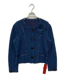 NOKO OHNO（ノコ オーノ）の古着「フラワーコサージュノーカラージャケット」｜ネイビー