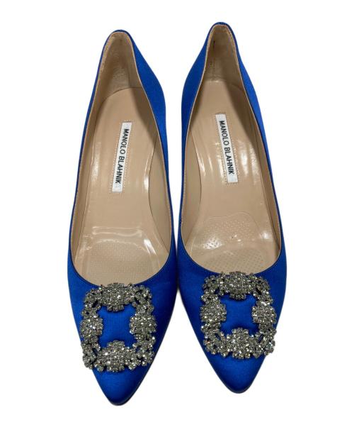 Manolo Blahnik（マノロブラニク）Manolo Blahnik (マノロブラニク) ハンギシサテンヒールパンプス ブルー サイズ:38 1/2の古着・服飾アイテム