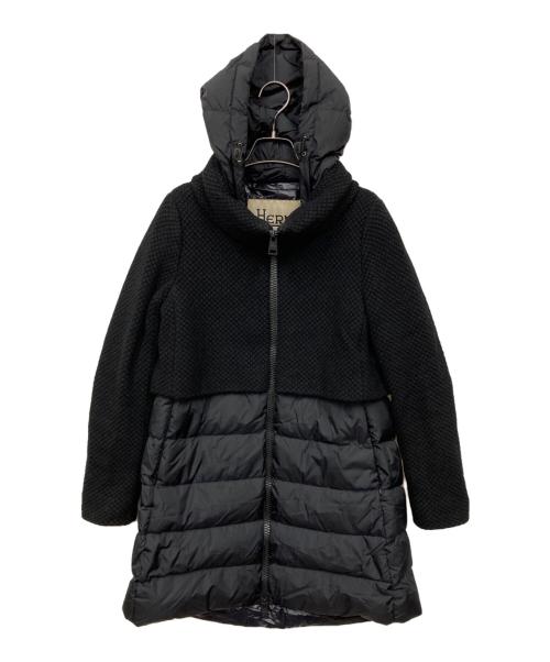 HERNO（ヘルノ）HERNO (ヘルノ) 異素材 ロングコート ブラック×シルバー サイズ:40の古着・服飾アイテム
