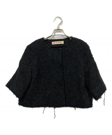 MARNI ノーカラージャケット ブラック 花柄刺繍 中古・古着通販】MARNI (マルニ) ノーカラージャケット ブラック