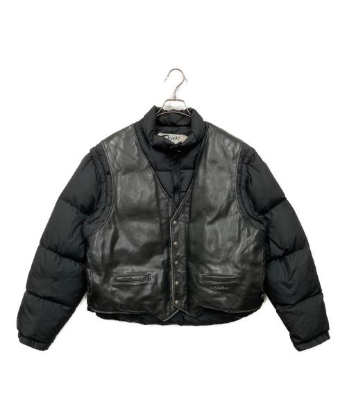Schott（ショット）Schott (ショット) レザー切替ダウンジャケット ブラック サイズ:48の古着・服飾アイテム