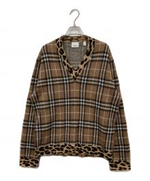 BURBERRY LONDON（バーバリーロンドン）の古着「レオパード ノバチェック Vネックニット」｜ブラウン
