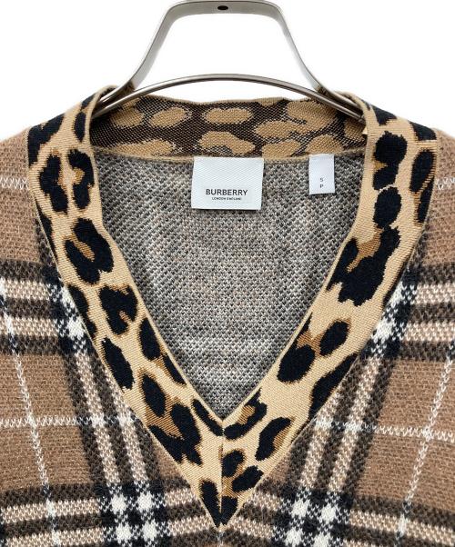 BURBERRY LONDON（バーバリーロンドン）BURBERRY LONDON (バーバリーロンドン) レオパード ノバチェック Vネックニット ブラウン サイズ:Sの古着・服飾アイテム