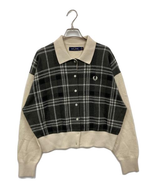 FRED PERRY（フレッドペリー）FRED PERRY (フレッドペリー) カーディガン ベージュ×グレー サイズ:36の古着・服飾アイテム