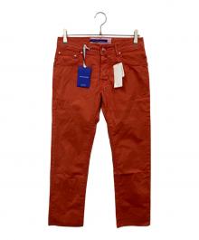 JACOB COHEN（ヤコブコーエン）の古着「BARD ガーメントダイコットンストレッチタイトストレートパンツ」｜オレンジ
