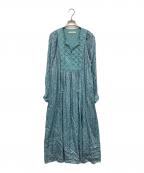 ne quittez pasヌキテパ）の古着「MODAL SATIN FLOWER TREE PRINT YOKE DRESS」｜ブルー