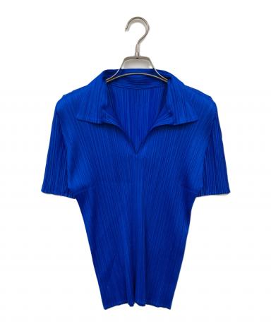 PLEATS PLEASE ブラウス 3(L位) 青x紺x白(チェック) 【古着】【中古】 中古・古着通販】PLEATS PLEASE (プリーツプリーズ) ポロシャツ ブルー