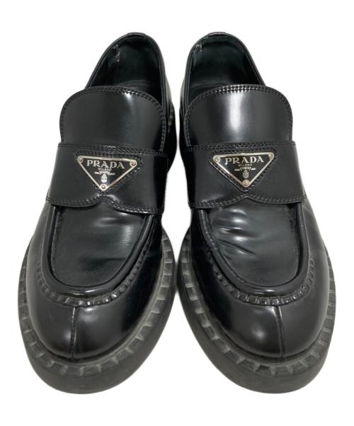 PRADA（プラダ）PRADA (プラダ) チョコレート ブラッシュドレザー ローファー ブラック サイズ:37　1/2の古着・服飾アイテム