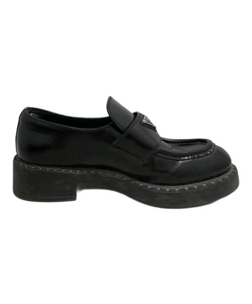 PRADA（プラダ）PRADA (プラダ) チョコレート ブラッシュドレザー ローファー ブラック サイズ:37　1/2の古着・服飾アイテム