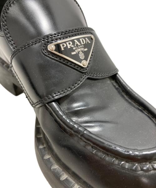 PRADA（プラダ）PRADA (プラダ) チョコレート ブラッシュドレザー ローファー ブラック サイズ:37　1/2の古着・服飾アイテム