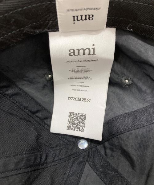 AMI Alexandre Mattiussi（アミアレクサンドルマテュッシ）AMI Alexandre Mattiussi (アミアレクサンドルマテュッシ) クリンクル加工ナイロンツイル スタッズキャップ ブラックの古着・服飾アイテム