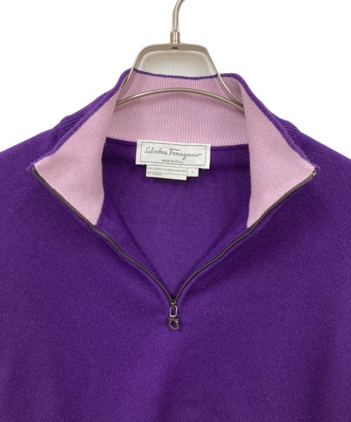 Salvatore Ferragamo（サルヴァトーレ フェラガモ）Salvatore Ferragamo (サルヴァトーレ フェラガモ) カシミヤハーフジップニット パープル サイズ:Lの古着・服飾アイテム