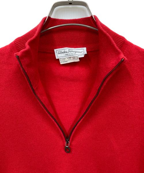 Salvatore Ferragamo（サルヴァトーレ フェラガモ）Salvatore Ferragamo (サルヴァトーレ フェラガモ) カシミヤ混ハーフジップニット レッド サイズ:Lの古着・服飾アイテム