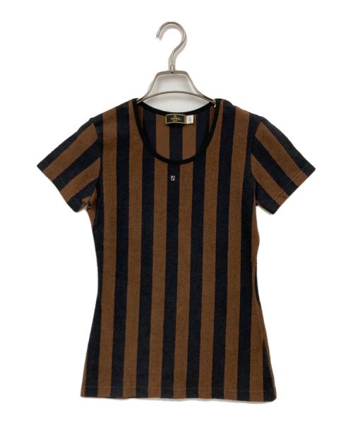 FENDI（フェンディ）FENDI (フェンディ) ストライプパイルＴシャツ ブラウン サイズ:42の古着・服飾アイテム