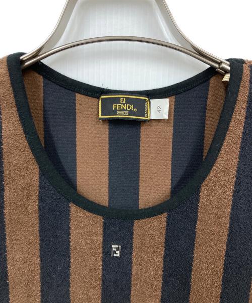 FENDI（フェンディ）FENDI (フェンディ) ストライプパイルＴシャツ ブラウン サイズ:42の古着・服飾アイテム