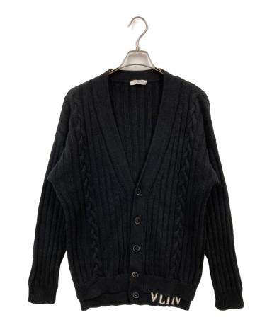 VALENTINO VLTNロゴ ケーブル ニット カーディガン L ブラック 中古・古着通販】VALENTINO (ヴァレンティノ) VLTNロゴ ケーブルニット