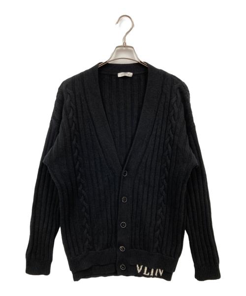VALENTINO（ヴァレンティノ）VALENTINO (ヴァレンティノ) VLTNロゴ ケーブルニットカーディガン ブラック サイズ:Lの古着・服飾アイテム