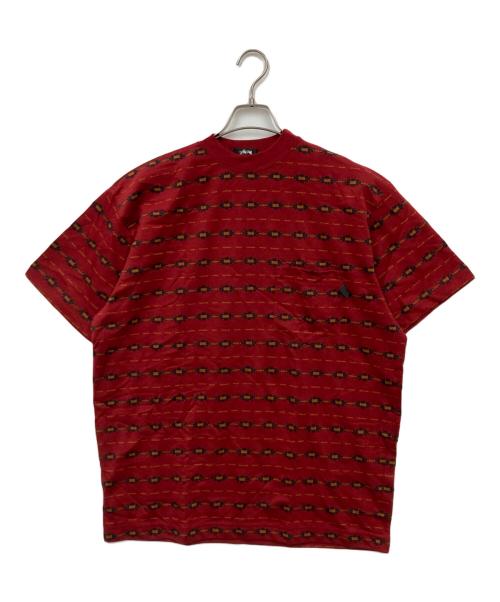 stussy（ステューシー）stussy (ステューシー) ジャガードTシャツ レッド サイズ:Mの古着・服飾アイテム