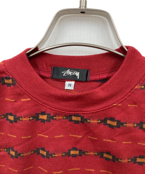 stussy（ステューシー）stussy (ステューシー) ジャガードTシャツ レッド サイズ:Mの古着・服飾アイテム