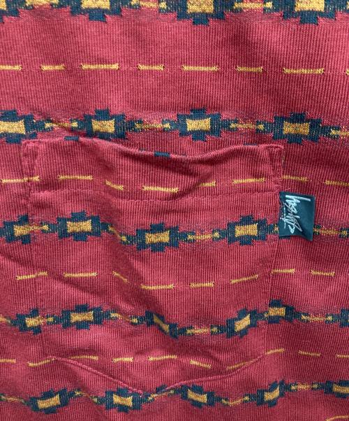 stussy（ステューシー）stussy (ステューシー) ジャガードTシャツ レッド サイズ:Mの古着・服飾アイテム