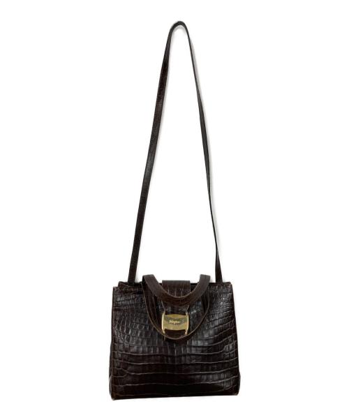 Salvatore Ferragamo（サルヴァトーレ フェラガモ）Salvatore Ferragamo (サルヴァトーレ フェラガモ) クロコ型押し2wayショルダーバッグ ブラウンの古着・服飾アイテム