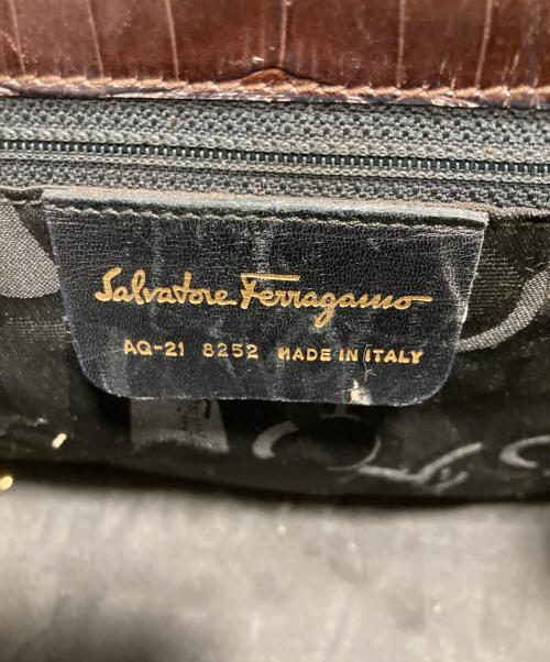 Salvatore Ferragamo（サルヴァトーレ フェラガモ）Salvatore Ferragamo (サルヴァトーレ フェラガモ) クロコ型押し2wayショルダーバッグ ブラウンの古着・服飾アイテム