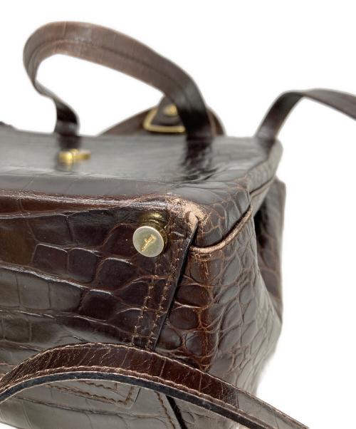 Salvatore Ferragamo（サルヴァトーレ フェラガモ）Salvatore Ferragamo (サルヴァトーレ フェラガモ) クロコ型押し2wayショルダーバッグ ブラウンの古着・服飾アイテム