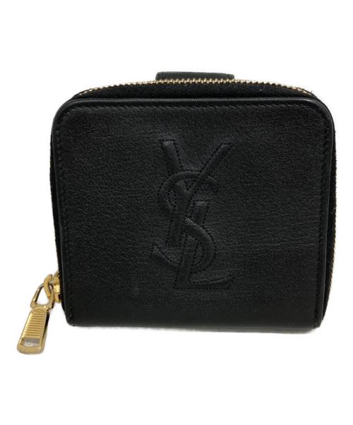 Yves Saint Laurent（イヴサンローラン）Yves Saint Laurent (イヴサンローラン) ロゴレザーラウンドジップウォレット ブラックの古着・服飾アイテム