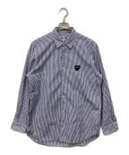 PLAY COMME des GARCONSプレイコムデギャルソン）の古着「Stripe Shirt With Black Emblem Pattern」｜ブルー