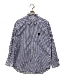 PLAY COMME des GARCONS（プレイコムデギャルソン）の古着「Stripe Shirt With Black Emblem Pattern」｜ブルー