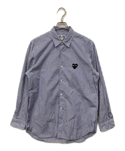 PLAY COMME des GARCONS（プレイコムデギャルソン）PLAY COMME des GARCONS (プレイコムデギャルソン) Stripe Shirt With Black Emblem Pattern ブルー サイズ:Mの古着・服飾アイテム