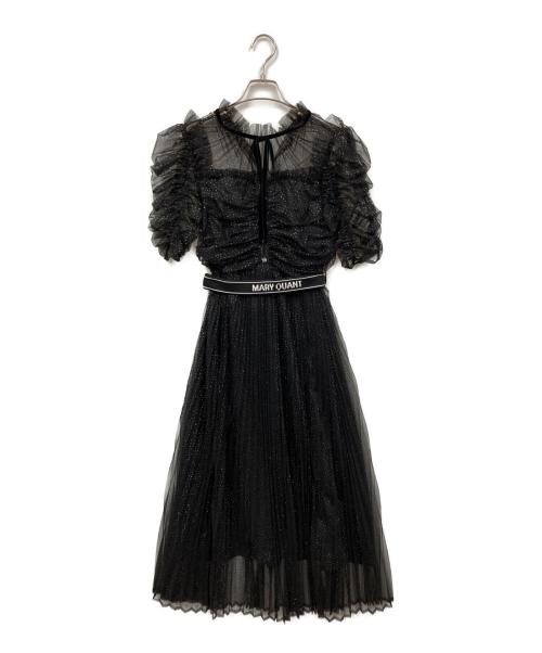 Lily Brown（リリーブラウン）Lily Brown (リリーブラウン) MARY QUANT (マリークヮント) ベルト付きドットチュールドレス ブラックの古着・服飾アイテム