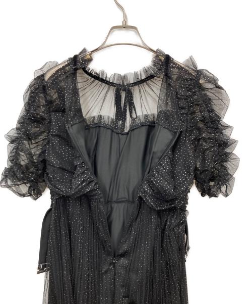 Lily Brown（リリーブラウン）Lily Brown (リリーブラウン) MARY QUANT (マリークヮント) ベルト付きドットチュールドレス ブラックの古着・服飾アイテム