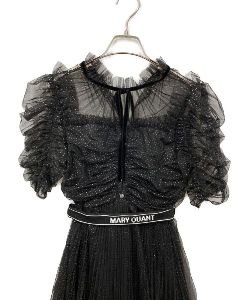 Lily Brown（リリーブラウン）Lily Brown (リリーブラウン) MARY QUANT (マリークヮント) ベルト付きドットチュールドレス ブラックの古着・服飾アイテム