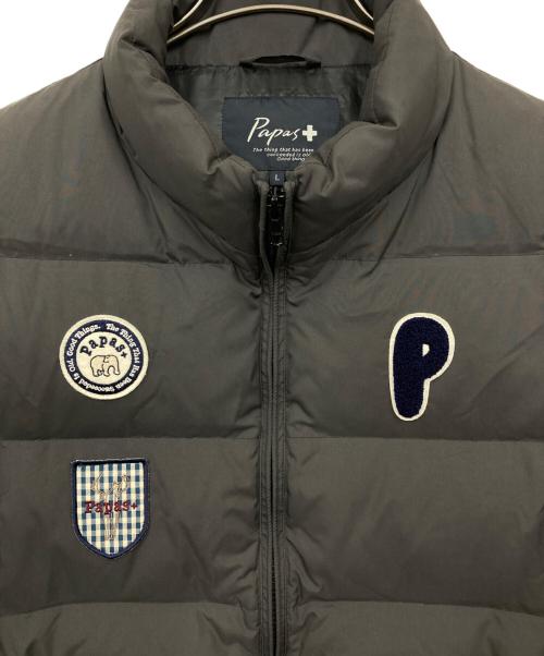 PAPAS（パパス）PAPAS (パパス) ワッペンダウンベスト グレー サイズ:Lの古着・服飾アイテム