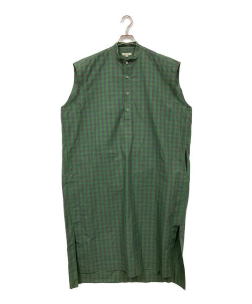 BLAMINK（ブラミンク）BLAMINK (ブラミンク) M．SUMMERブロックチェックバンドカラーワンピース グリーン サイズ:36の古着・服飾アイテム