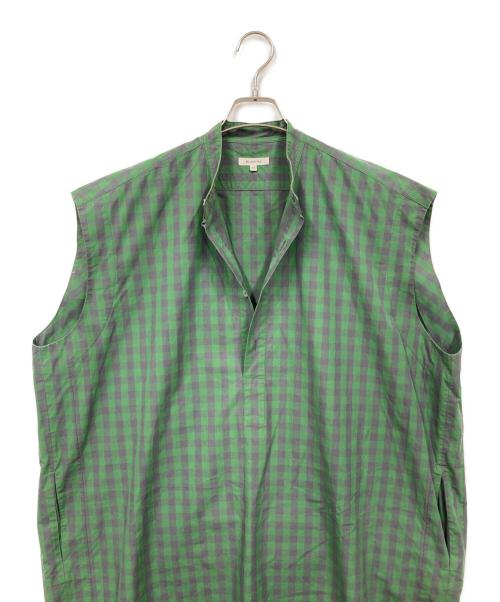 BLAMINK（ブラミンク）BLAMINK (ブラミンク) M．SUMMERブロックチェックバンドカラーワンピース グリーン サイズ:36の古着・服飾アイテム